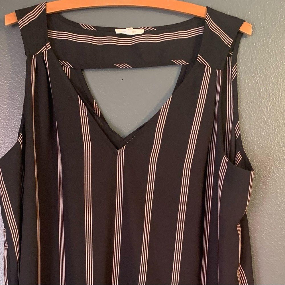 Maurice Sleeveless Top Black & Pink Stripes V-Neck Style.